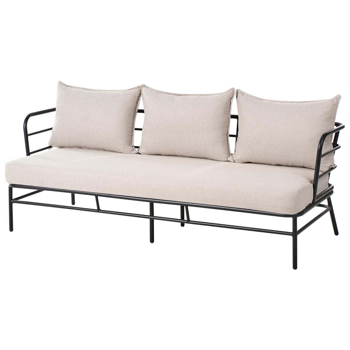 GARTENSOFA Set 5-Sitzer Metall Hellbeige Ponzone - Beige/Schwarz, Metall (196/80/79cm) - Beliani