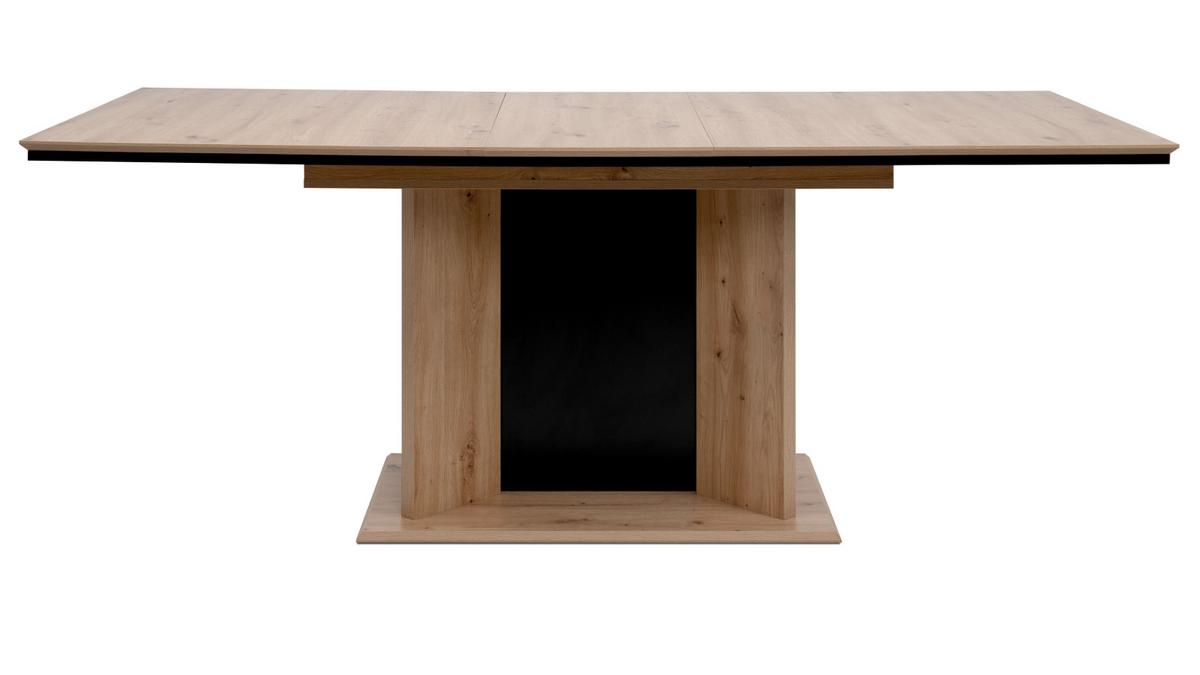 ESSTISCH Eiche Artisan, schwarz, Säulentisch ausziehbar 160 - 200 x 90 cm - Schwarz/Eiche Artisan, Holzwerkstoff (160/90/76cm) - Furn.Design