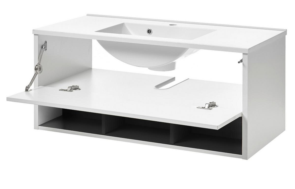 WASCHBECKENUNTERSCHRANK mit Waschbecken weiß Hochglanz, grau 100 cm - Weiß Hochglanz/Grau, Holzwerkstoff (100/44/47cm) - Furn.Design