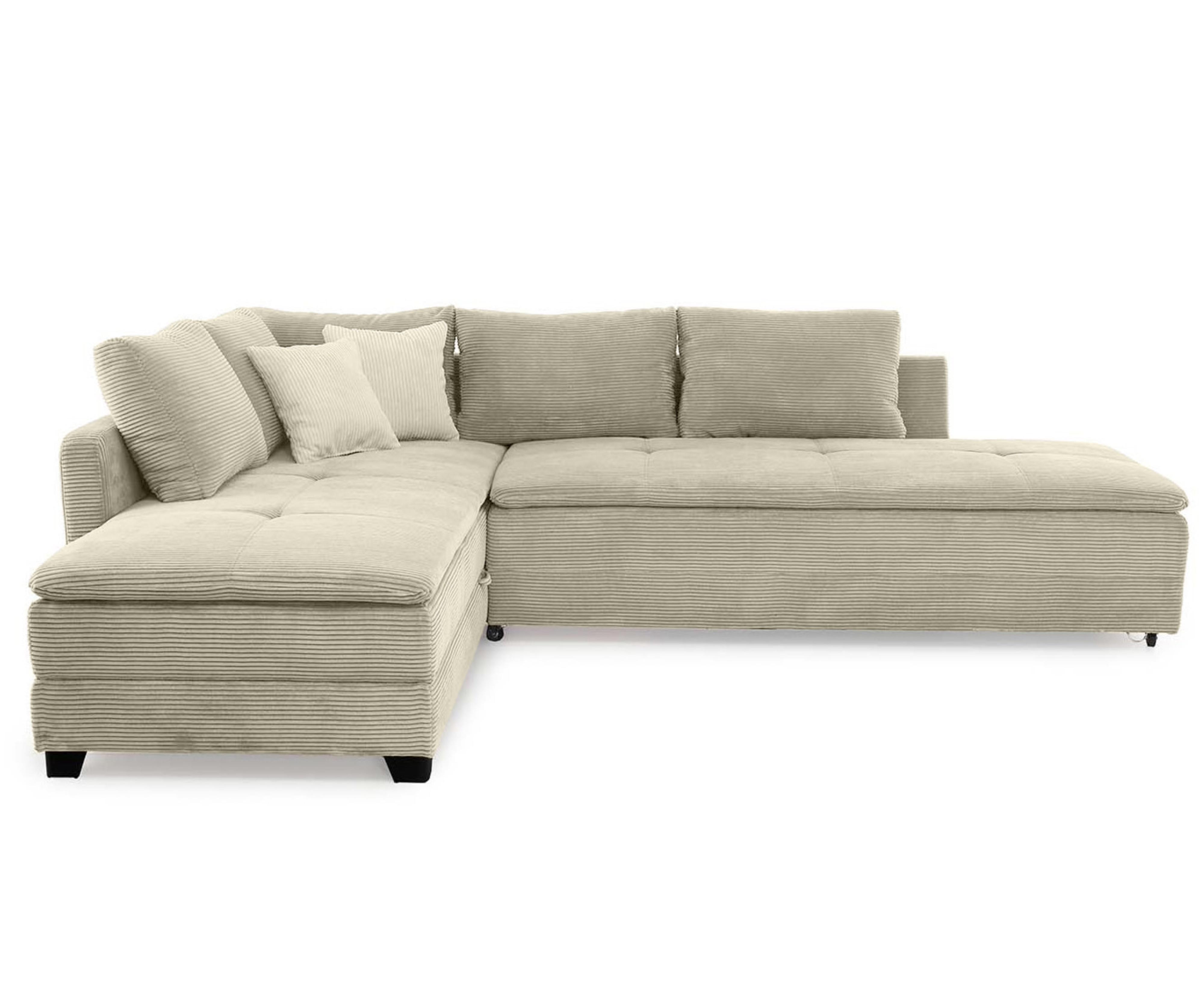 ECKSOFA-DAUERSCHLÄFER Doppelbett Boxspring Federkern Topper, seitenverkehrt montierbar B306/T223/H95 cm, Cord Beige Grau / 15161 - Greige/Schwarz, Kunststoff/Textil (306/223cm) - luma-home