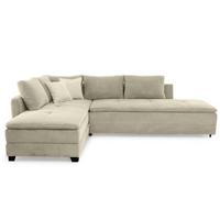 ECKSOFA-DAUERSCHLÄFER Doppelbett Boxspring Federkern Topper, seitenverkehrt montierbar B306/T223/H95 cm, Cord Beige Grau / 15161 - Greige/Schwarz, Kunststoff/Textil (306/223cm) - luma-home