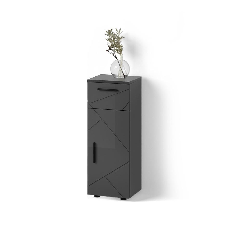 MIDISCHRANK Ronco Anthrazit Hochglanz 30 x 81 cm - Schwarz Hochglanz, Holzwerkstoff (30/81/30cm) - Livinity®