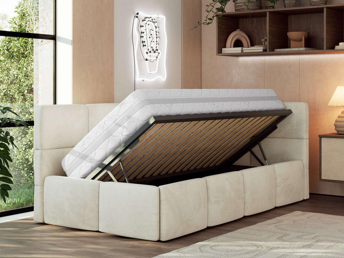 JUGENDBETT ARVO 90/200 - Beige Velvet - ohne Matratze - Rechts Seite - Beige, Textil (200/90cm) - MKS