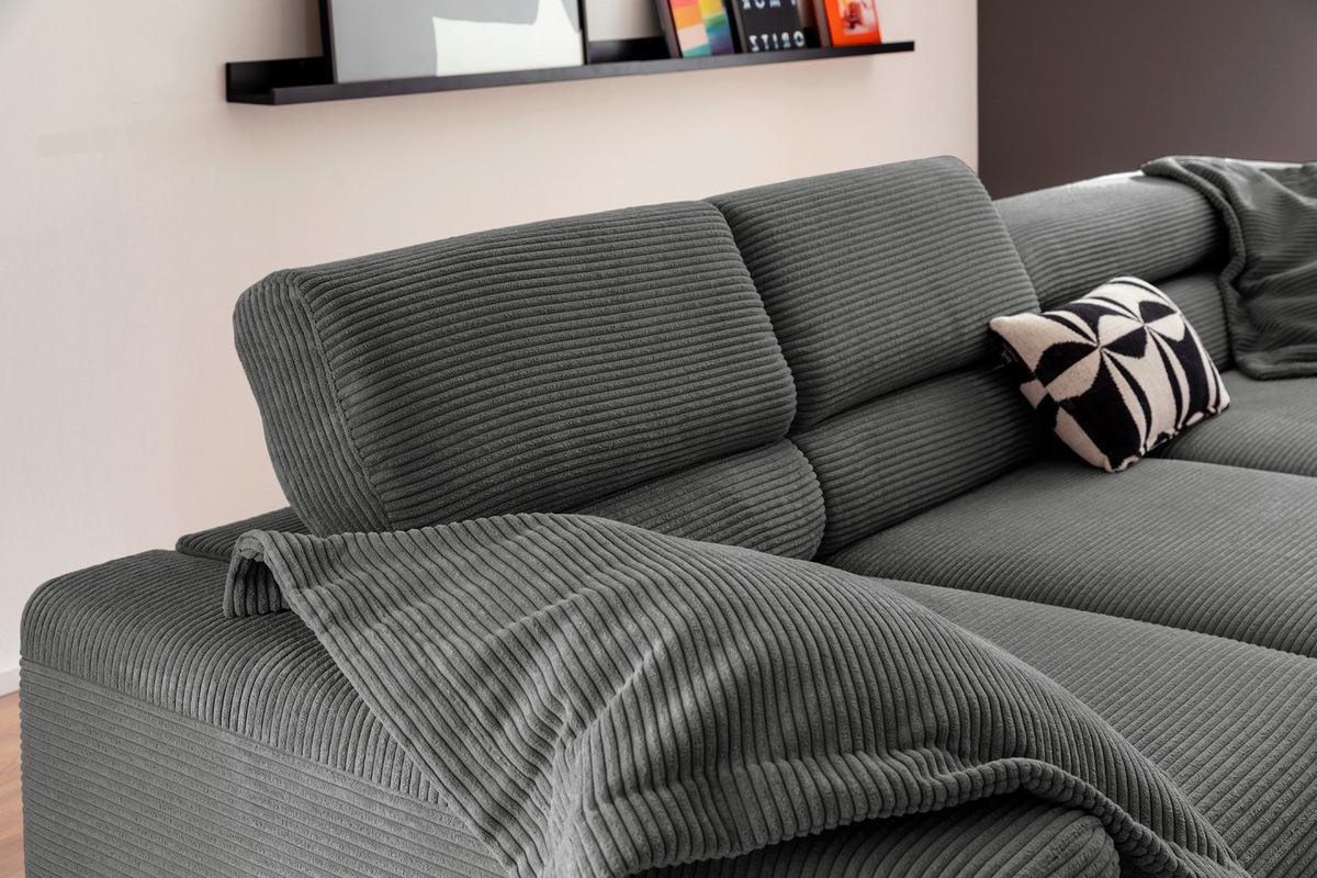 ECKSOFA DELIA Grau Cord - Schwarz/Grau, Textil/Metall (276/219cm) - KAWOLA
