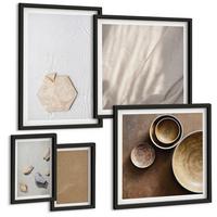 BILDER SET 5er Set - 50x50 cm & 20x30 cm & 40x60 cm Schwarzer Rahmen - Minimalistische warme Texturen - Schwarz, Kunststoff (40/60cm) - TULUP