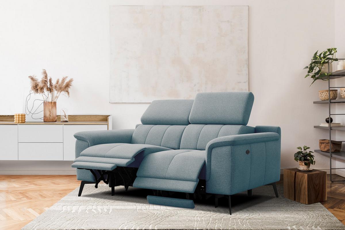 RELAXSOFA FIERO 2-Sitzer mit 2 Relaxfunktionen, mintgrün - Schwarz/Mintgrün, Holzwerkstoff/Textil (170/82/103cm) - Wozimo