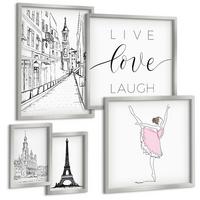 BILDER SET 5er Set - 50x50 cm & 20x30 cm & 40x60 cm Silberner Rahmen - Fruchtige Zitrusmuster - Silberfarben, Kunststoff (40/60cm) - TULUP