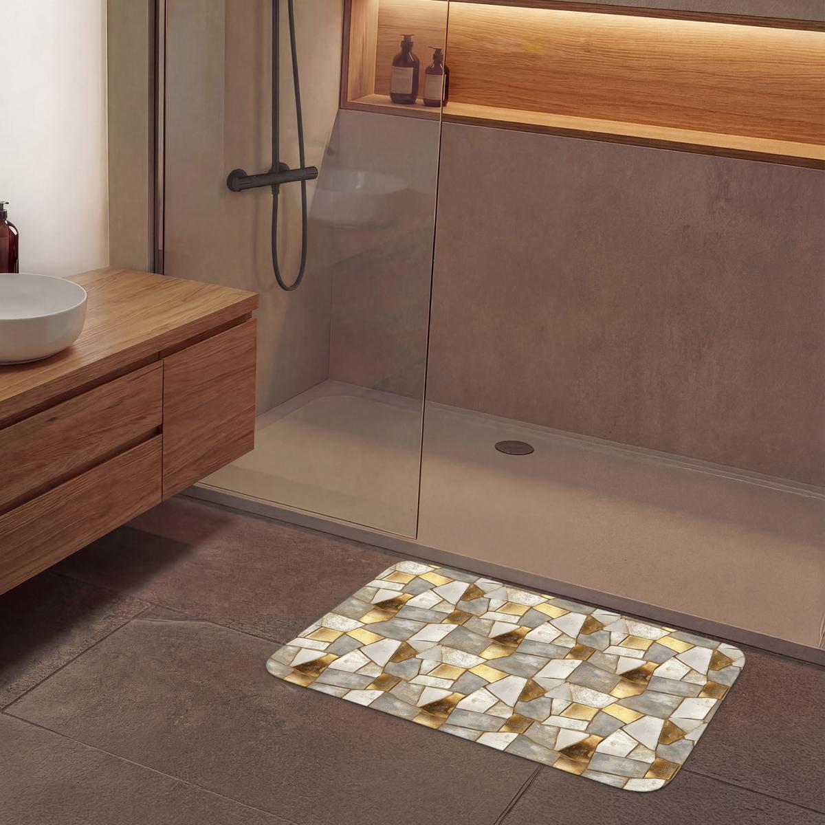 BADEMATTE Mosaik - Marmor - Gold 90x60 cm - Champagner, Textil (90/60cm) - OnlyWow