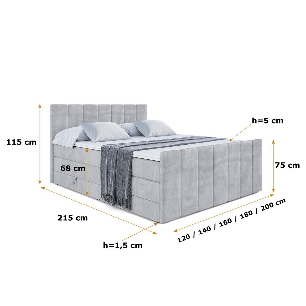 BOXSPRINGBETT MOETI-Z KING - 140x200 - H3/H4 - Hellgrau - Hellgrau, Holzwerkstoff (140/200cm) - ALTDECOR