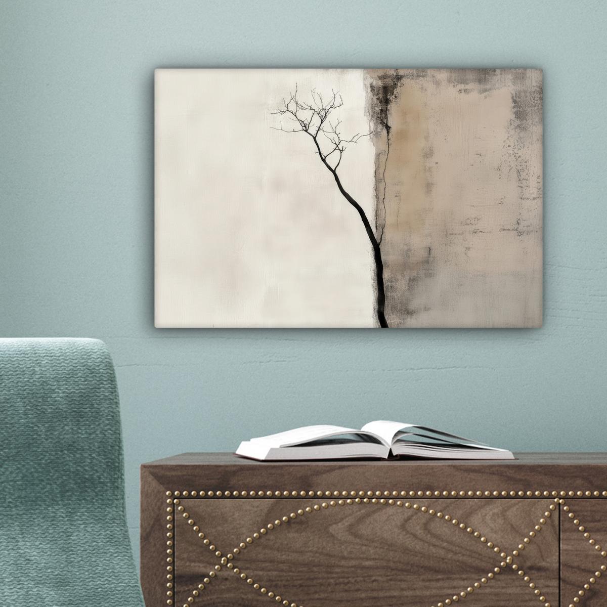 LEINWANDBILD Wabi sabi - Pflanze - Beige Deko Schlafzimmer 30x20 cm - Taupe, Textil (30/20cm) - MuchoWow