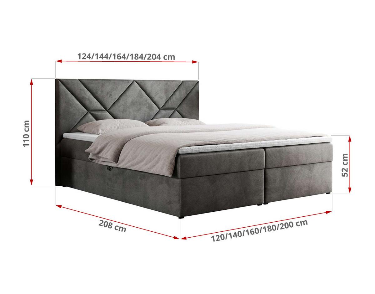 BOXBETT NEOMI 140/200 - Dunkelgrau Velvet - H4 - Topper T25 - Dunkelgrau, Holz/Textil (140/200cm)