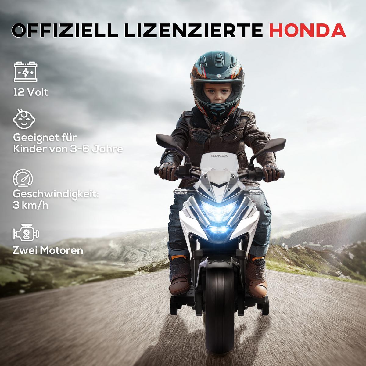 KINDER Elektro-Motorrad, 12V Kindermotorrad mit MP3, USB, LED-Scheinwerfer Weiß - Weiß, Kunststoff (107/46/75cm) - AIYAPLAY