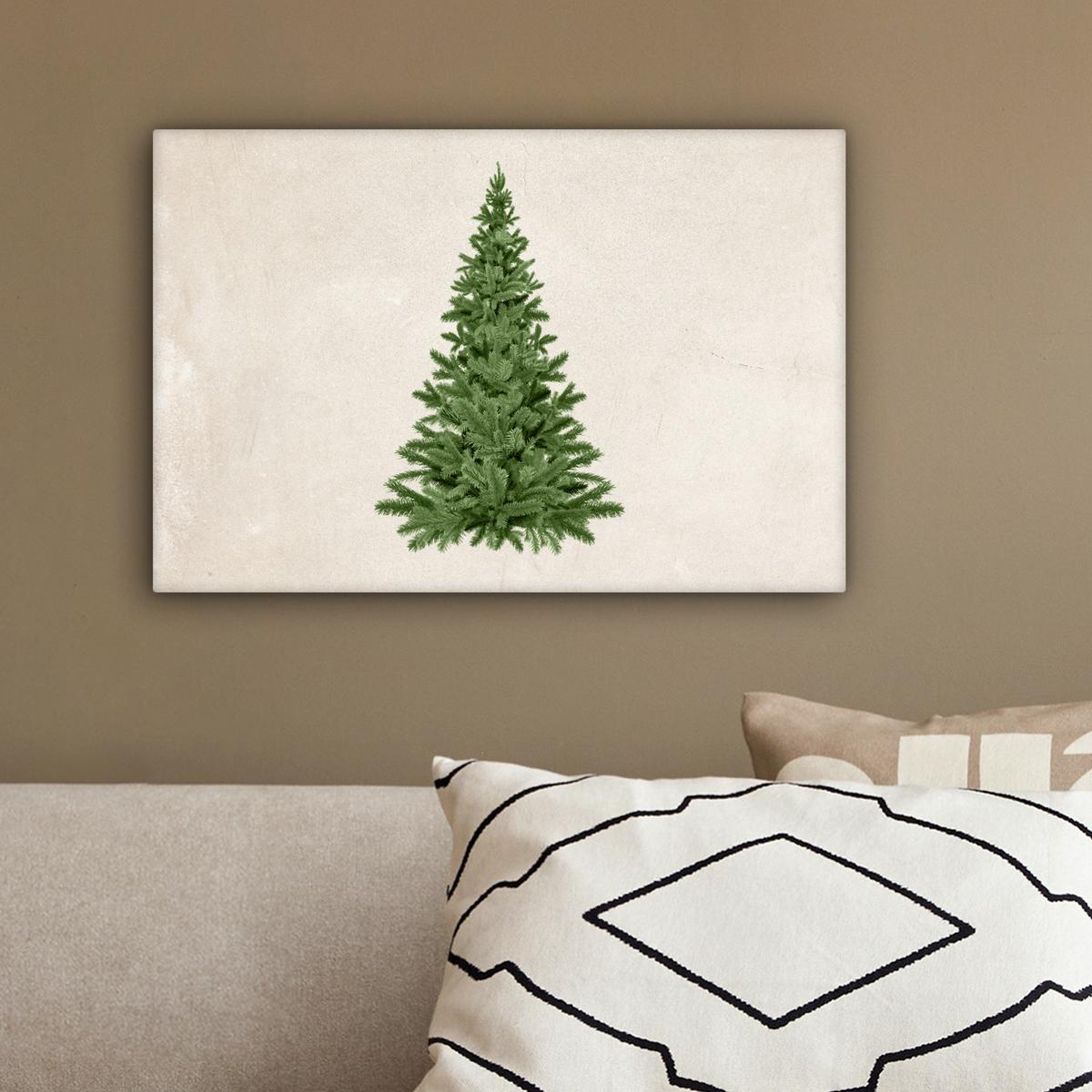 LEINWANDBILD Weihnachtsbaum - Grün - Weihnachten - Feiertage Deko Schlafzimmer 30x20 cm - Olivgrün, Textil (30/20cm) - MuchoWow