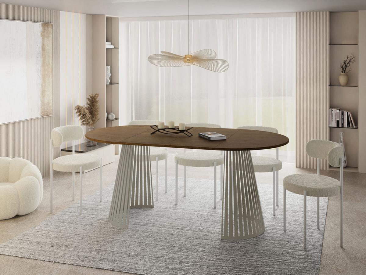ESSTISCH Naro rund ausziehbar mit Lamellen-Metallgestell in Grau-Beige, Braun 120-200/120/76 cm - Kaschmir/Alteiche, Holzwerkstoff/Metall (120/196/76cm) - WFL GROUP