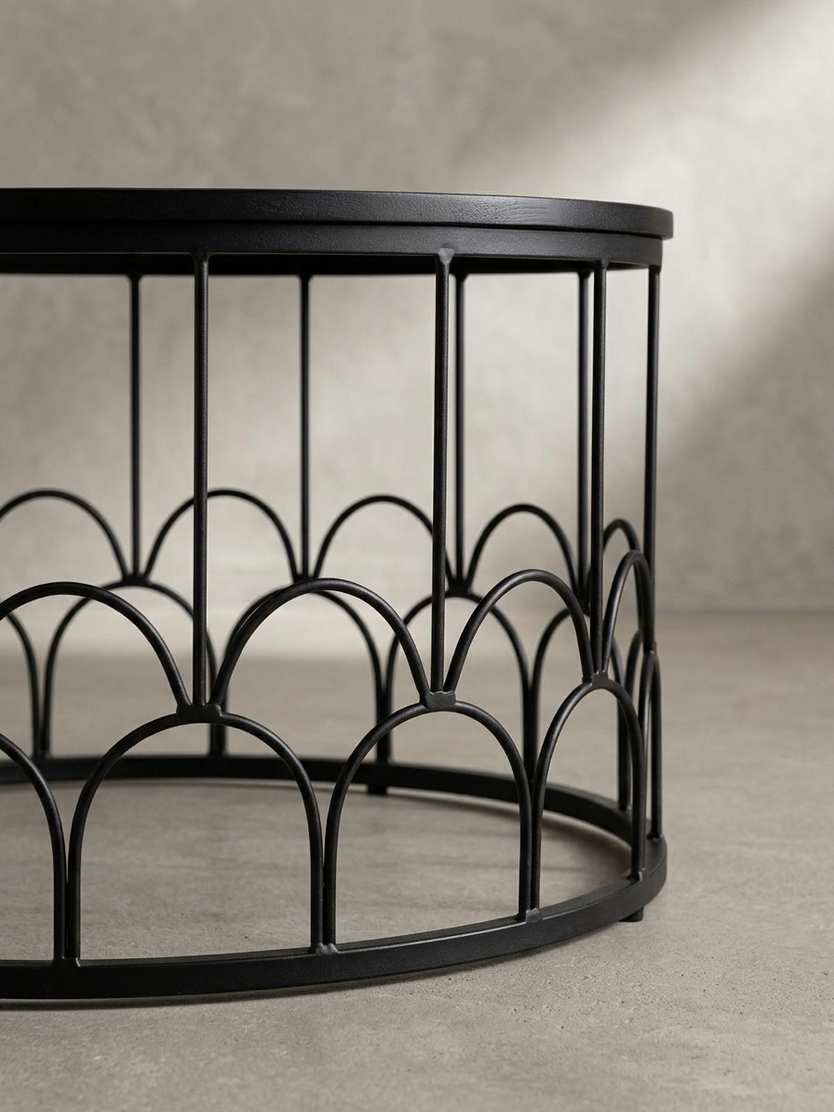 COUCHTISCH Rund in Schwarz aus Mango Massivholz mit Metallgestell, 60x60x36cm, Industrial Design - Schwarz, Holz/Metall (60/60/36cm) - KADIMA DESIGN
