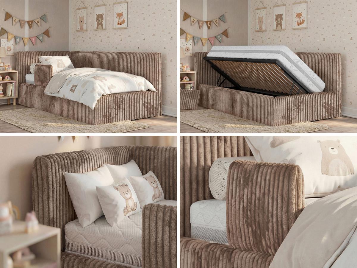 POLSTERBETT TILVO ALTA 90/200 - Braun Cord - Ohne Matratze - Links - Braun, Textil (90/200cm) - MKS