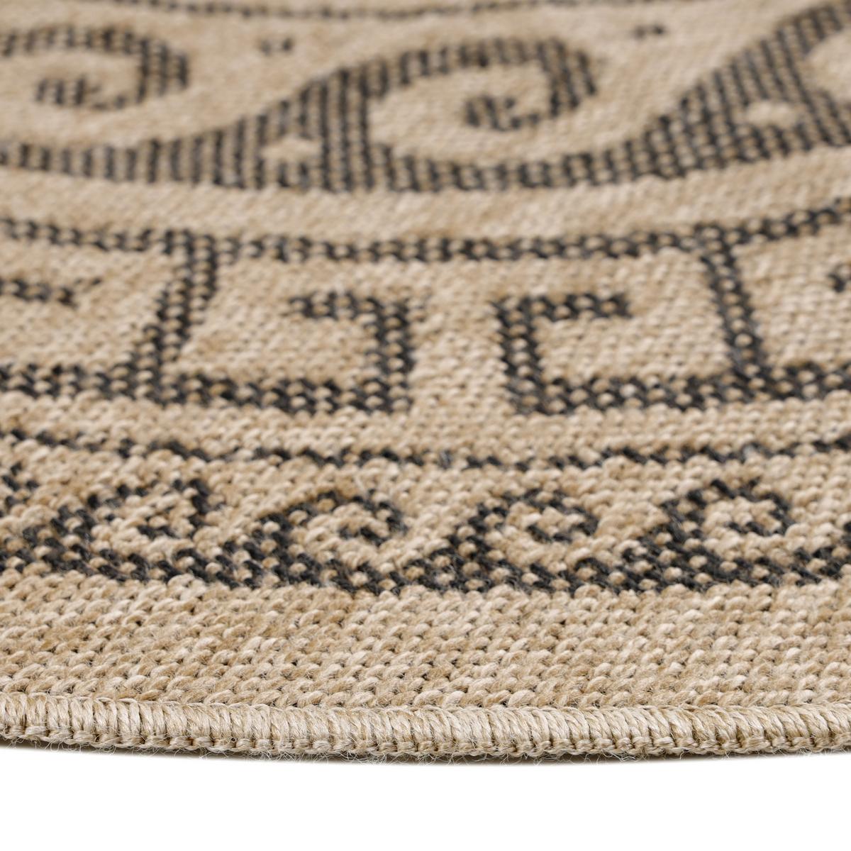 TEPPICH Outdoor KAUNS in Schwarz, im Vintage-Stil, aus Polypropylen, Ø 160 cm - Beige, Textil (160/160cm) - KADIMA DESIGN