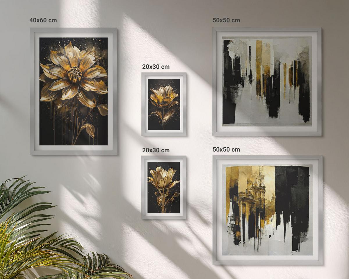 BILDER SET 5er Set - 50x50 cm & 20x30 cm & 40x60 cm Silberner Rahmen - Blumenbrücke – Lebensinspiration - Silberfarben, Kunststoff (40/60cm) - TULUP