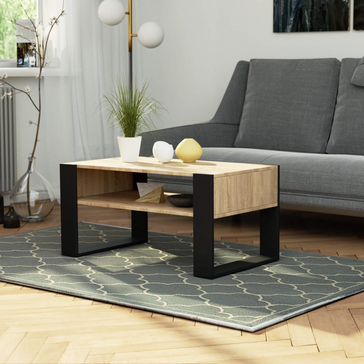 COUCHTISCH Eiche Sonoma, Schwarz 45/92/53 - Schwarz, Textil (53/92/45cm) - RAUMHIRSCH FURNITURE