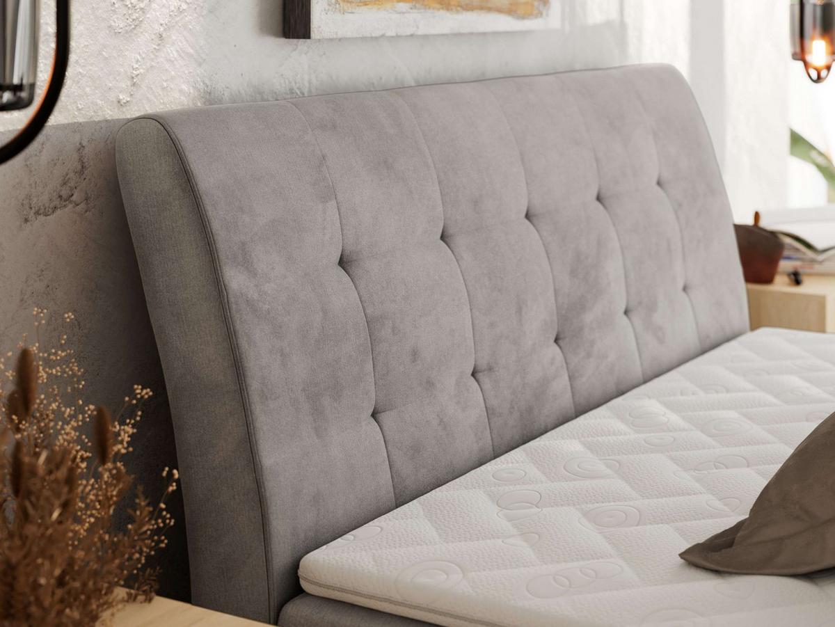 BOXBETT DAGOS 120/200 - Hellgrau Velvet - H3 - Topper Visco - Hellgrau, Textil (120/200cm) - MKS