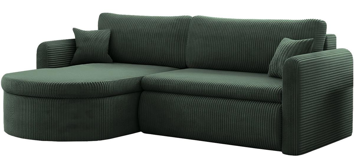 ECKSOFA Cora mit Schlaffunktion & Stauraum, Universell Rechts/Links, Dunkelgrün Cord Chenille 250/82/160 cm - Dunkelgrün/Schwarz, Kunststoff/Textil (250/160cm) - WFL GROUP