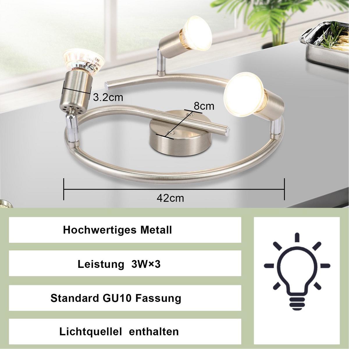 DECKENSTRAHLER Lyng 3-flammig 42/15/42cm - Silberfarben, Metall (42/15/42cm) - Nettlife