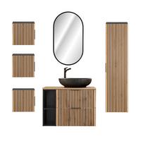 BADMÖBEL 80.6cm Gaia 2er-Set Holz in Eichenoptik und Schwarz - Braun, Holzwerkstoff (80.6/59/46cm) - Petits-meubles