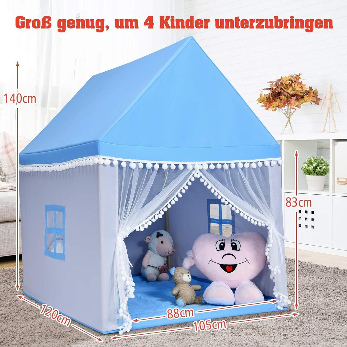 KINDERZELT 140cm Blau - Blau, Textil (120/105cm) - COSTWAY