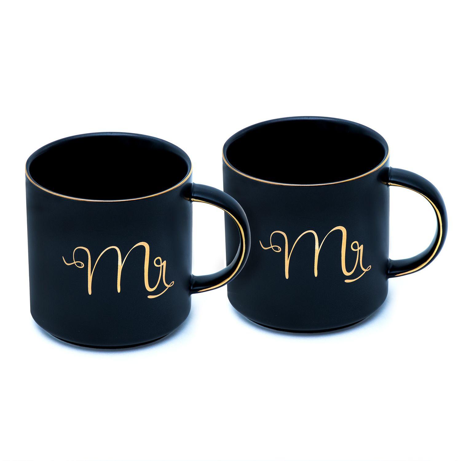 KAFFEETASSE mit Goldrand und Aufschrift Mr & Mr 300 ml (2-tlg.) - Schwarz, Keramik (0.3L) - Intirilife