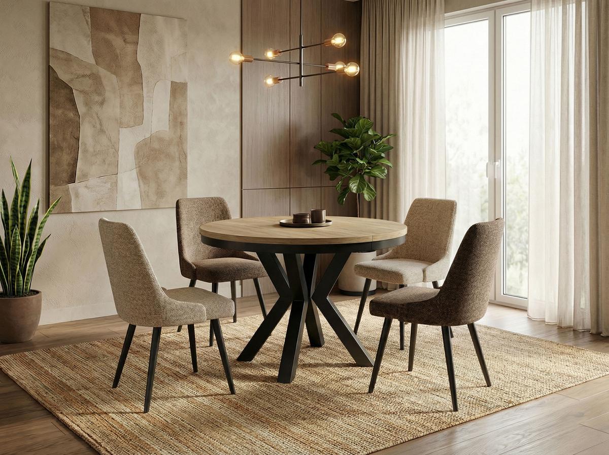 ESSTISCH Clara runder ausziehbarer, Sonoma Eiche 100-180/100/76 cm - Schwarz/Sonoma Eiche, Holzwerkstoff/Metall (180/100/76cm) - WFL GROUP