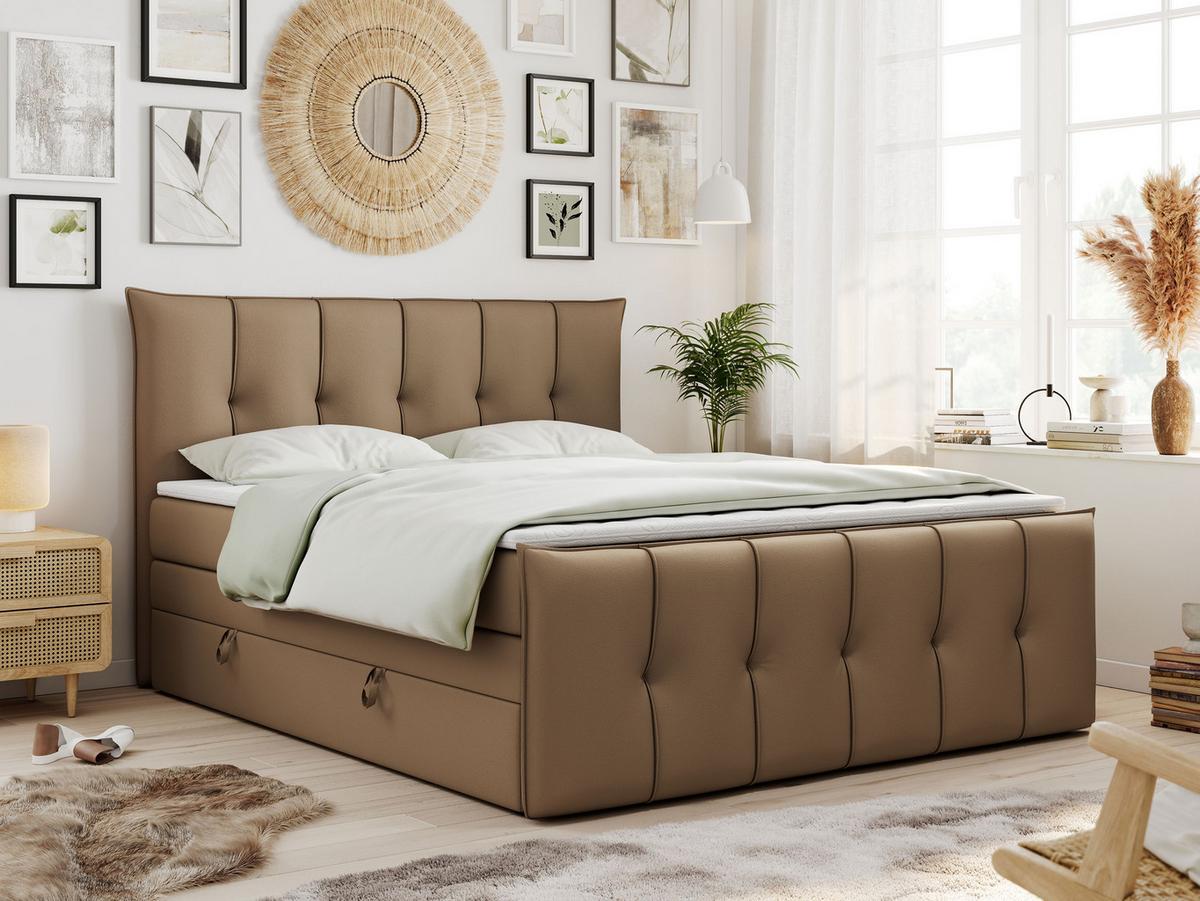 BOXSPRINGBETT PREMIUM 11 KING 160/200 Braun Kunstleder - H3 - Braun, Holz/Textil (160/200cm) - MKS