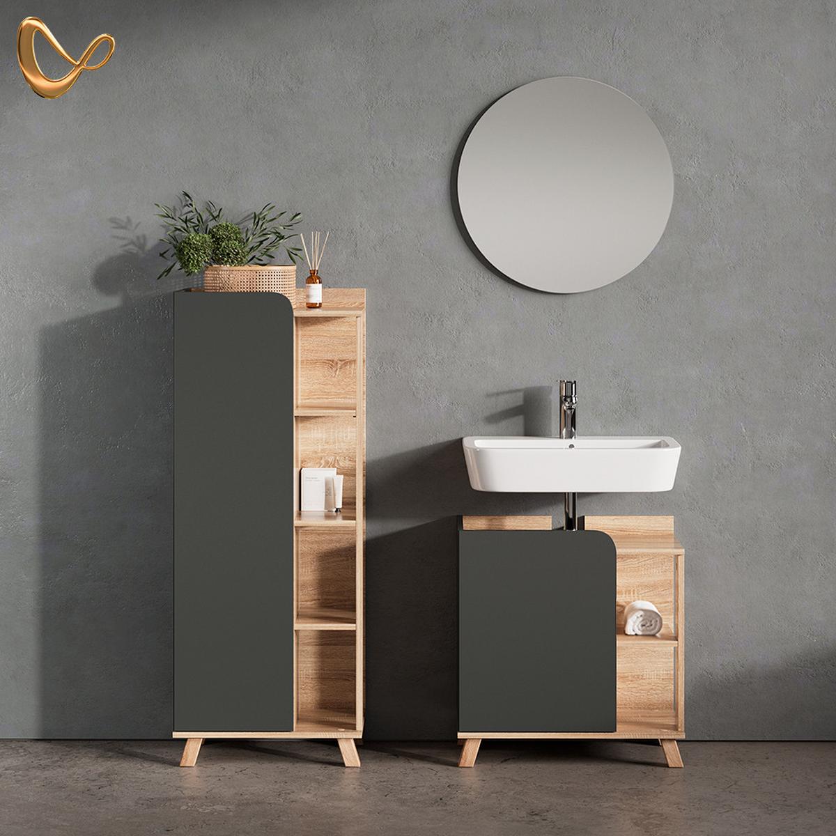 BADMÖBEL-SET Marano Anthrazit 2 Teile - Anthrazit, Holzwerkstoff (35/65/60cm) - Livinity®