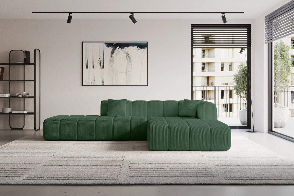 ECKSOFA Ottomane Rechts BILA-L 289x176x71 Grün Cord - Waldgrün/Schwarz, Holzwerkstoff/Kunststoff (289/176cm) - ALTDECOR
