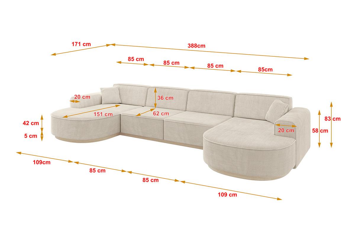 WOHNLANDSCHAFT MARI-U2-v1 - 388x171x83 cm Beige Cord - Beige, Holzwerkstoff/Textil (388/83/171cm) - ALTDECOR