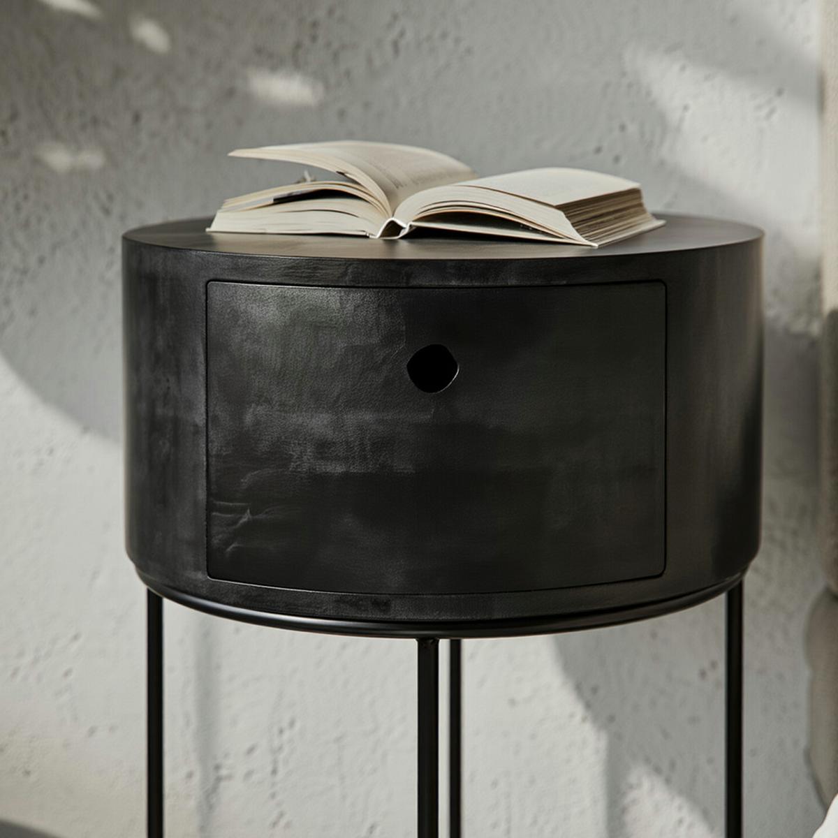 NACHTKONSOLE Massivholz mit Schublade rund Modern Schwarz - Schwarz, Holz/Metall (40/60/40cm) - KADIMA DESIGN