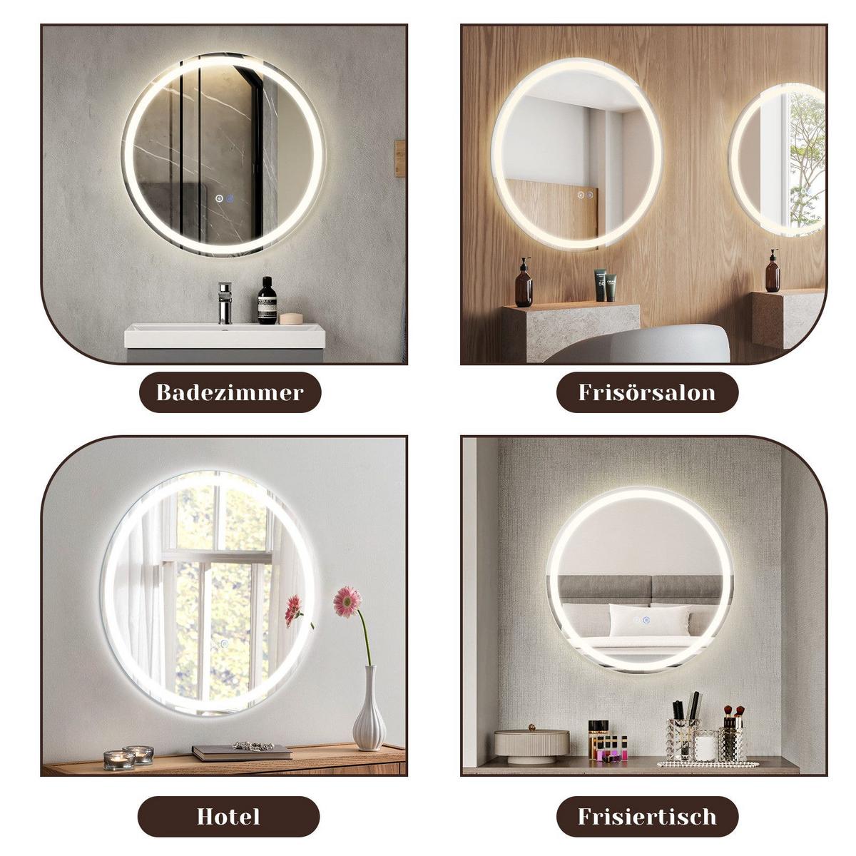 BADEZIMMERSPIEGEL Mainz mit LED-Leuchte Ø70 cm - Weiß, Glas (70/2.5/70cm) - Nettlife