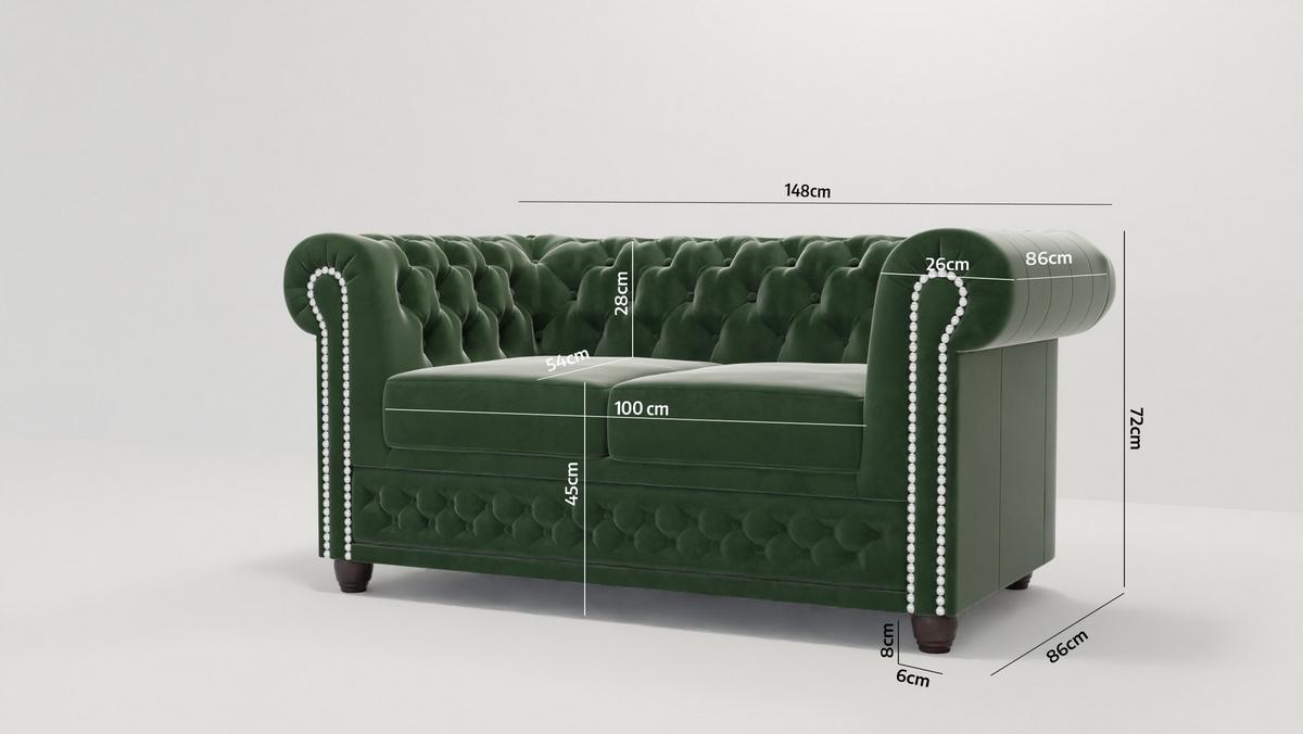 CHESTERFIELD-SOFA 2-Sitzer Nyx Flasche grün Samt - Smaragdgrün/Braun, Holz/Textil (148/72/86cm) - S-Style Möbel