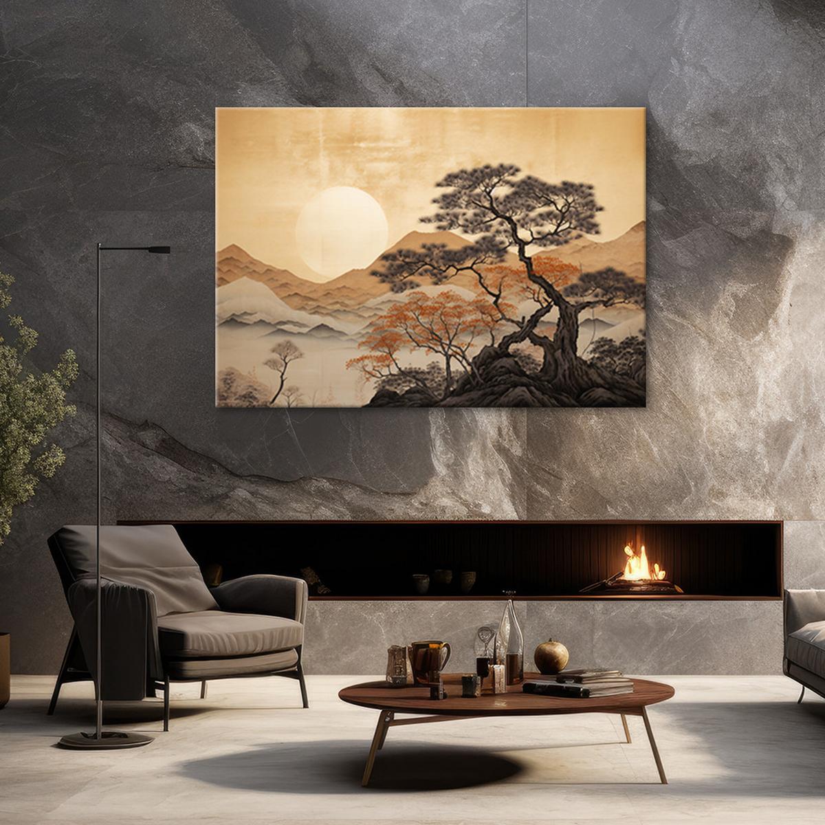 WANDBILD goldene berglandschaft - Gelb, Textil (60/40cm) - Feeby