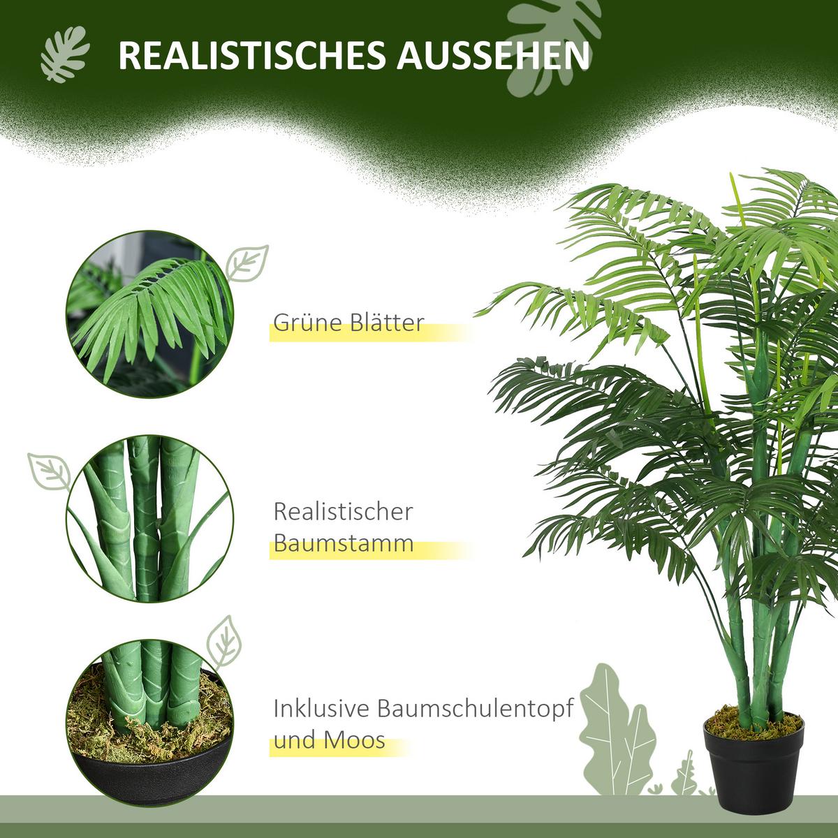 KUNSTPFLANZE mit 18 Palmenwedel Grün - Schwarz/Grün, Kunststoff (125cm) - Outsunny