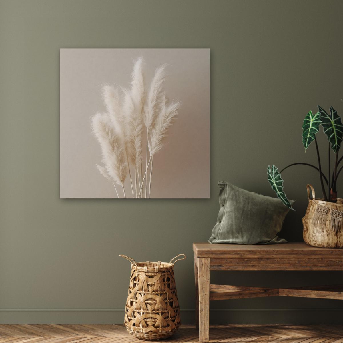 AKUSTIKBILD Pampasgras - Federn - Pastell - Weiß Akustikpaneele 80x80 cm - Naturfarben, Kunststoff (80/80/0.9cm) - MuchoWow
