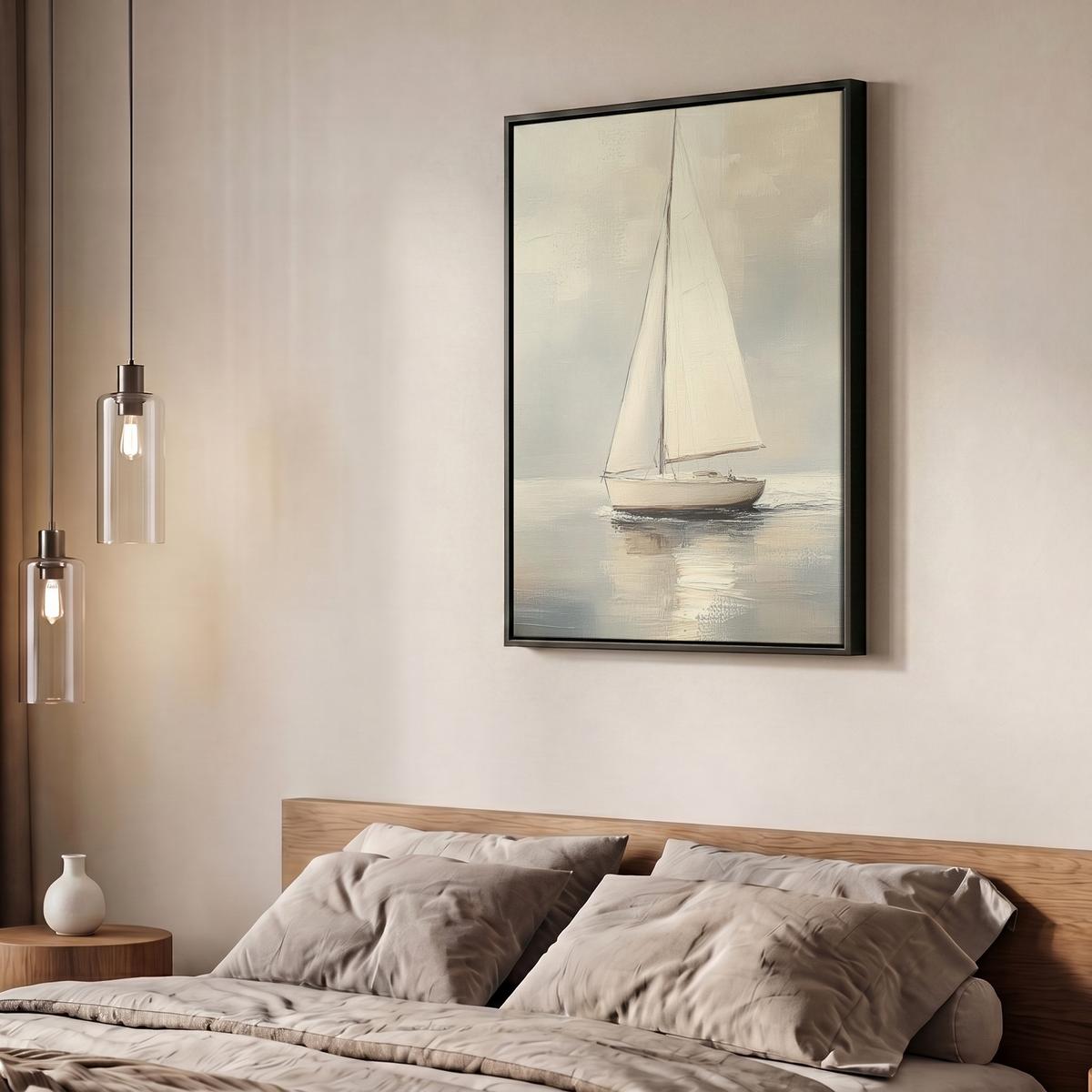 LEINWAND Bilder mit Rahmen - Segelschiff - Meer - Bewölkt - 60x80 - Creme, Textil (60/80cm) - MuchoWow