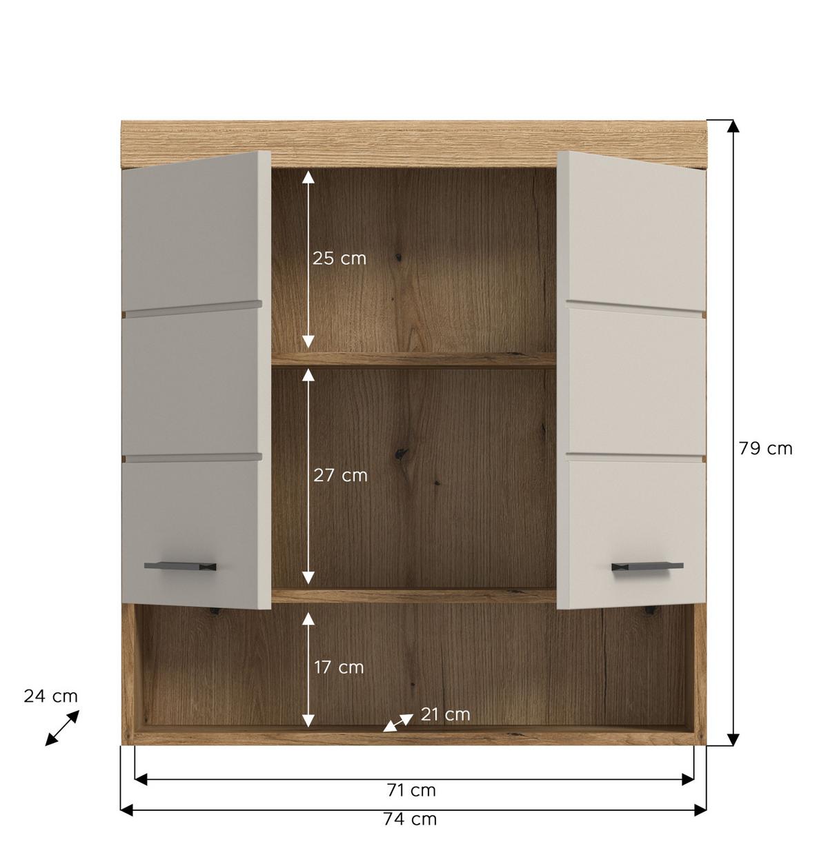 HÄNGESCHRANK Sand Kaschmir, Evoke Eiche, Badschrank hängend 2-türig 74 cm - Kaschmir/Eichefarben, Holzwerkstoff/Kunststoff (74/79/24cm) - Inn.Furn