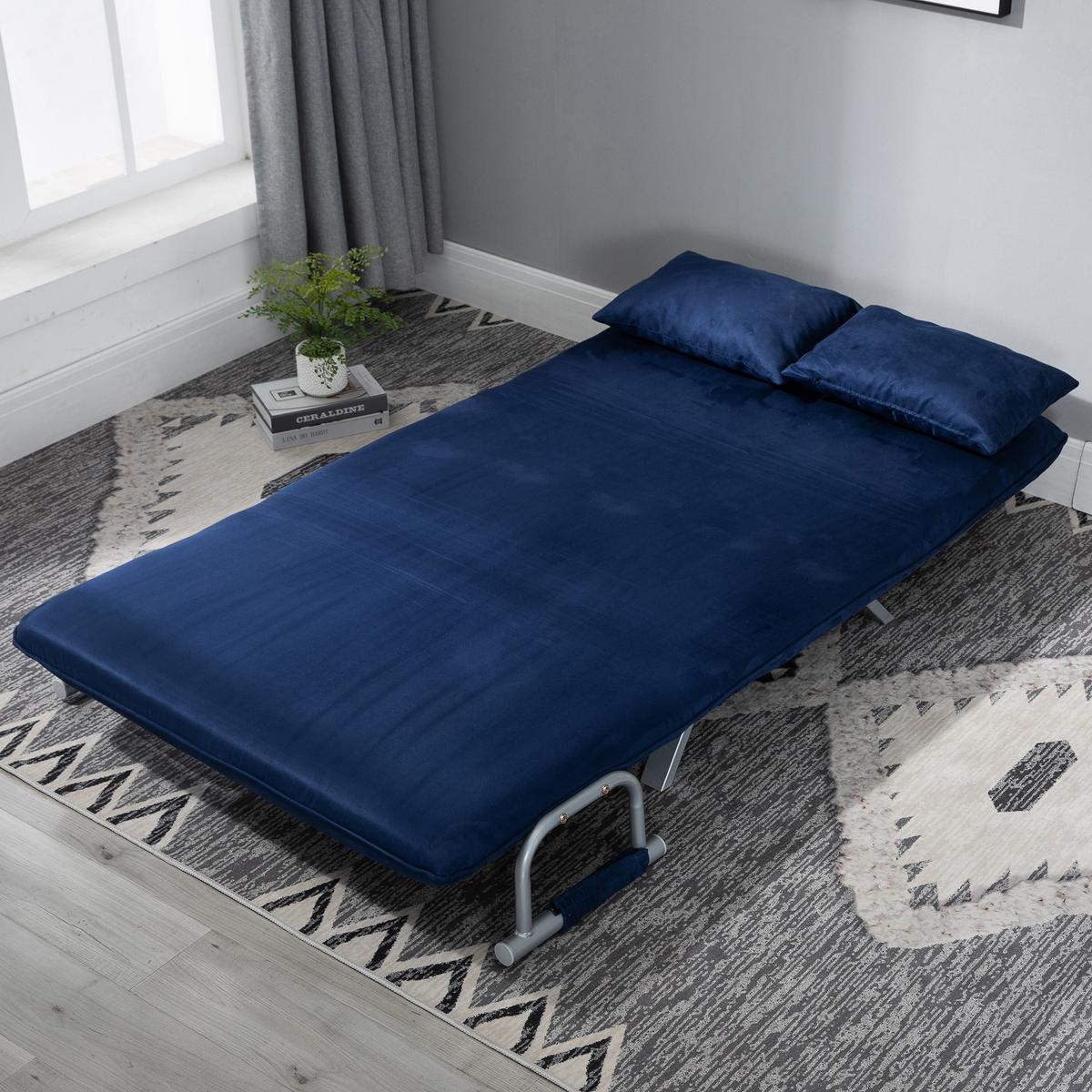 2-SITZER Sofa mit Schlaffunktion, Schlafsofa mit Verstellbarer Rückenlehne, Blau - Blau/Silberfarben, Textil/Metall (80/78/111cm) - HOMCOM