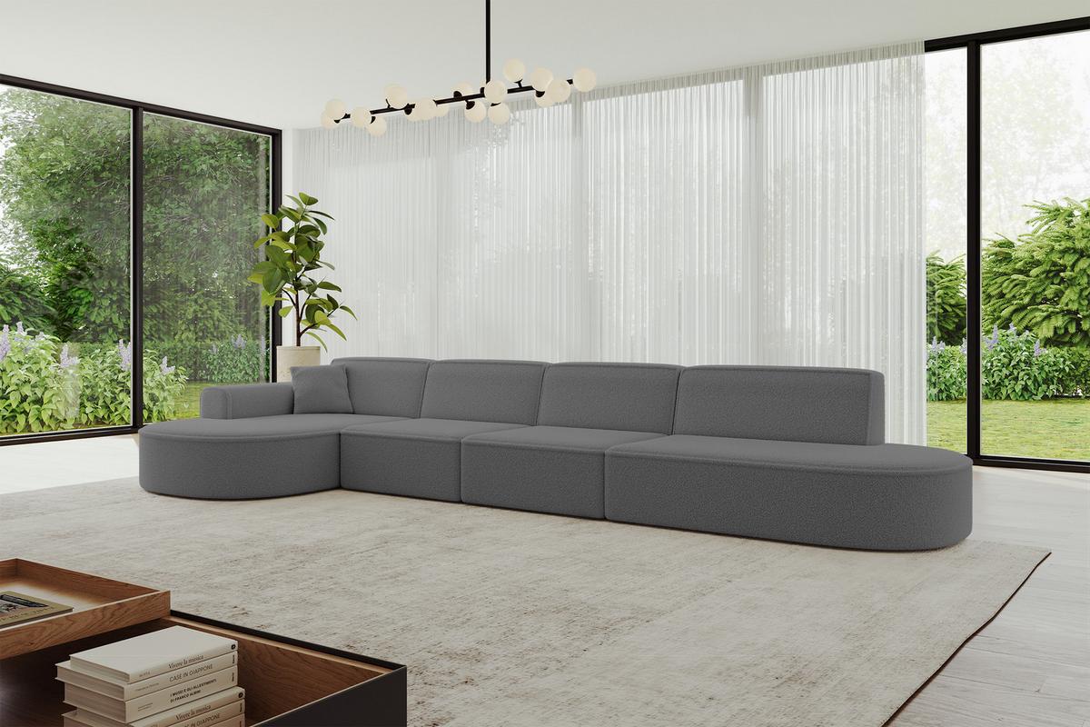 ECKSOFA Ottomane Links MARI-L3 - 413x171x79 cm Grau Bouclé - Schwarz/Grau, Holzwerkstoff/Kunststoff (165/406cm) - ALTDECOR