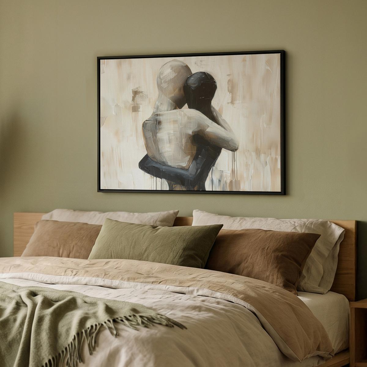 LEINWAND Bilder mit Rahmen - Abstrakt - Liebe - Schwarz und weiß - Modern - 80x60 - Schwarz, Textil (80/60cm) - MuchoWow