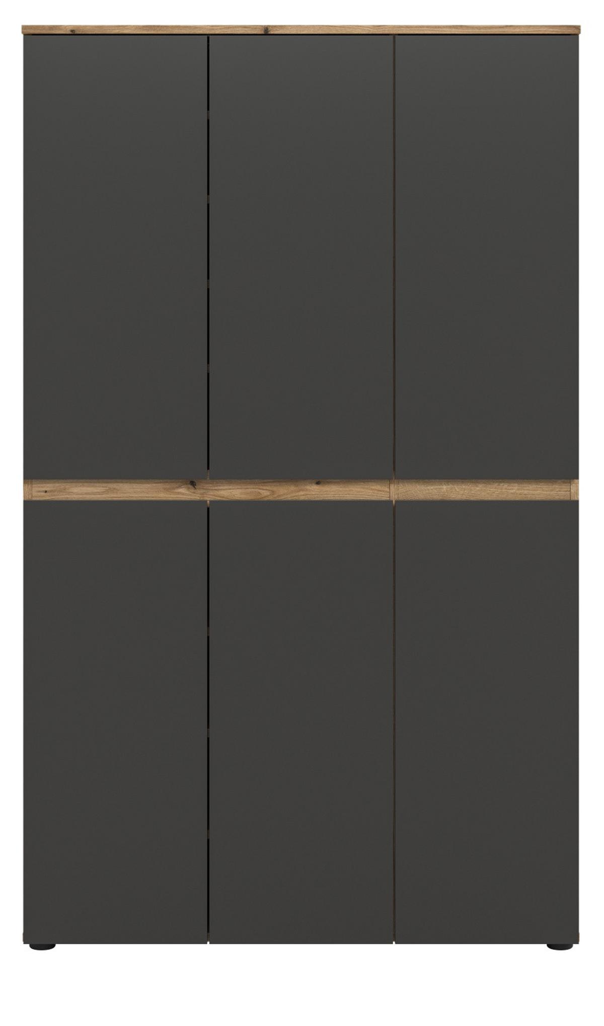 MEHRZWECKSCHRANK grau, Evoke Eiche 105 x 175 cm, Stauraumschrank 6-türig mit 18 Fächern - Eichefarben/Schwarz, Holzwerkstoff/Kunststoff (105/175/37cm) - Inn.Furn