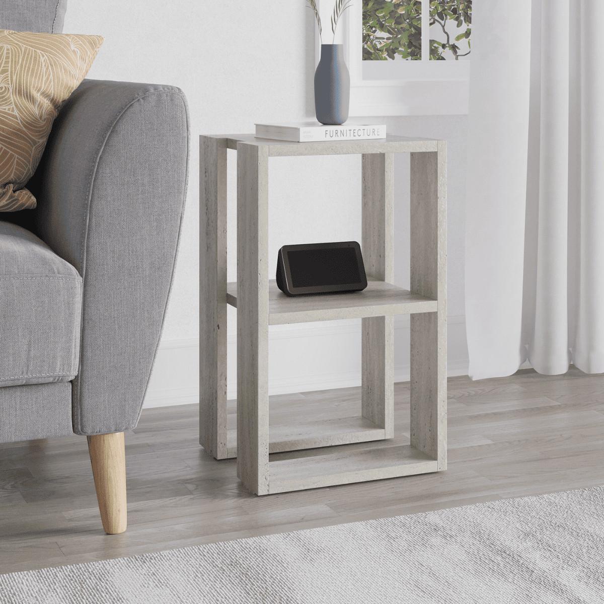 NACHTTISCH mit 2 regalböden, travertin-dekor - lonie 30/30/55 cm - Beige, Holzwerkstoff (30/55/70cm) - Calicosy