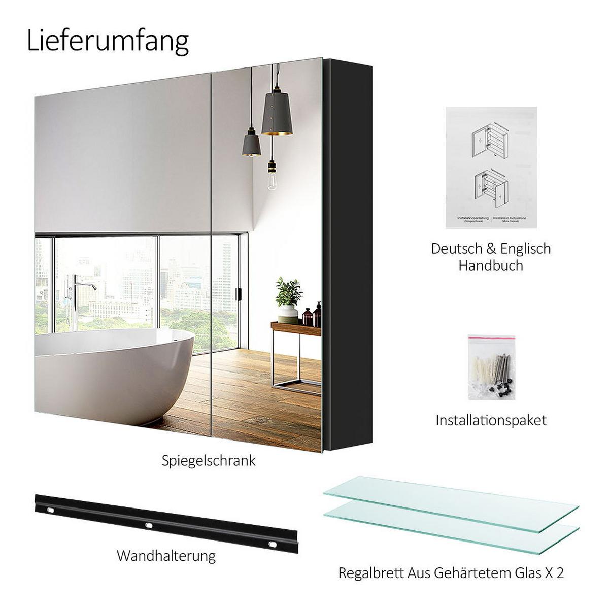 SPIEGELSCHRANK Schwarz 75/65/14,5 - Schwarz, Metall (75/65/14.5cm) - EMKE