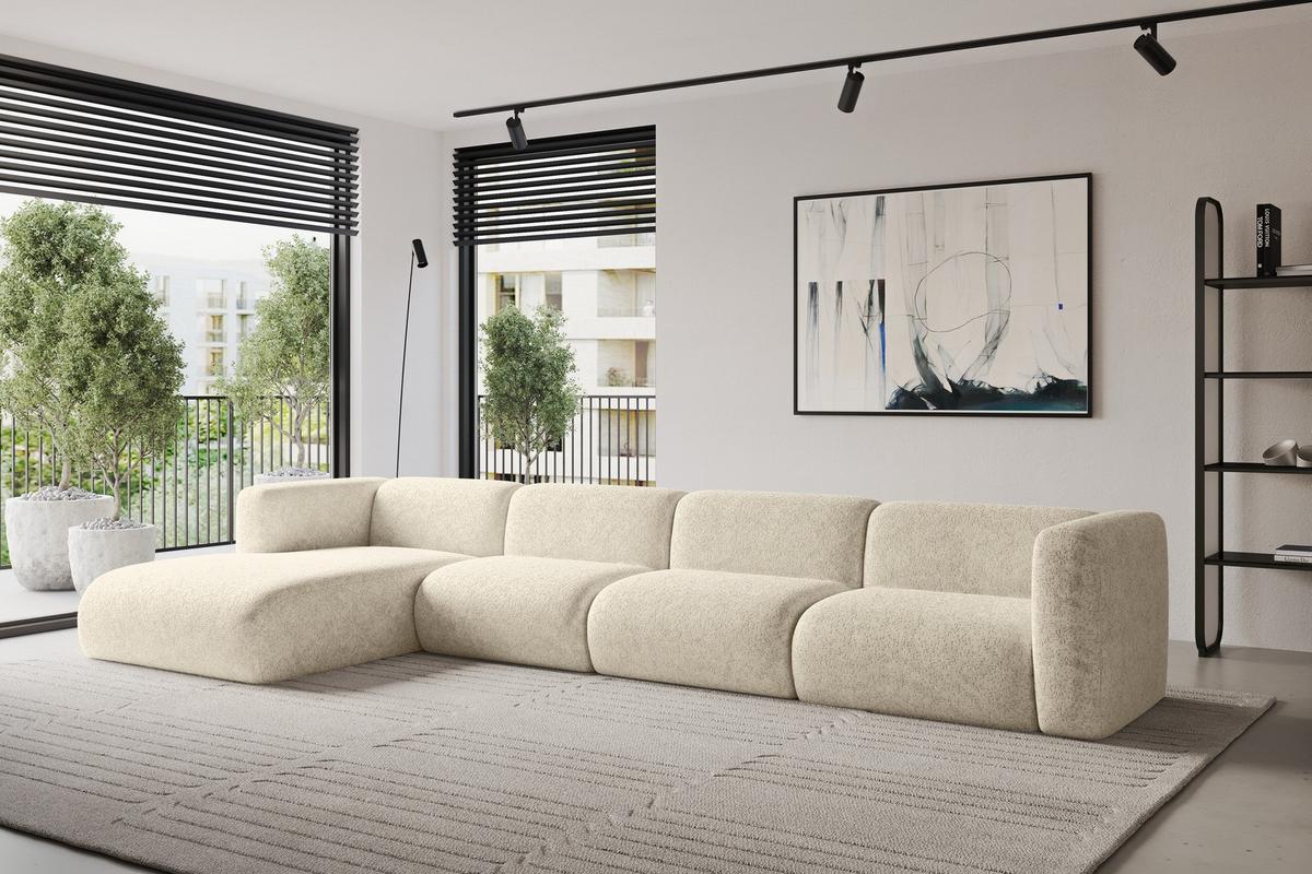 ECKSOFA Ottomane Links MIRA-L3 409x179x70 Creme Velours - Creme/Schwarz, Holzwerkstoff/Kunststoff (409/179cm) - ALTDECOR