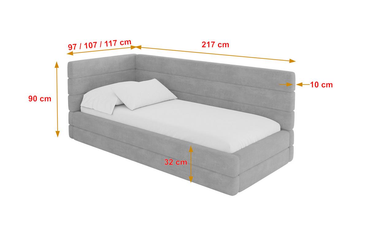 EINZELLBETT Jugendbett mit Bettkasten, Rechts - BEMY 100x200 Grau - Silberfarben, Holzwerkstoff/Textil (100/200cm) - ALTDECOR